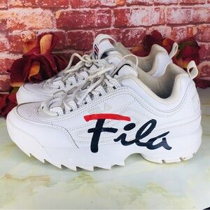 Fila White Disruptor 2 Script Sneakers